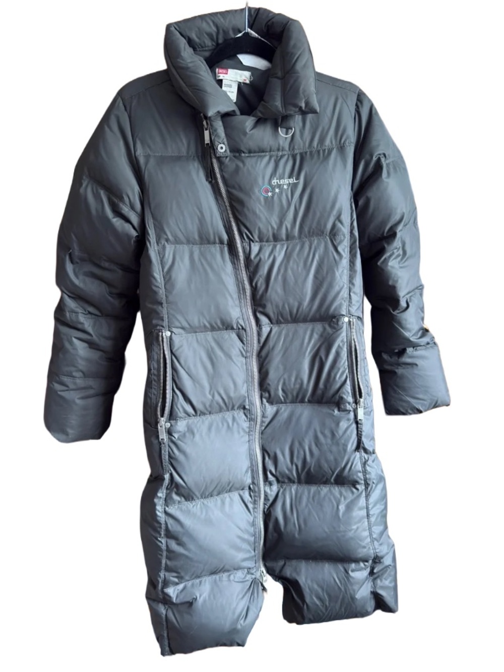 Diesel Long Real Down Puffer Coat Grey Kids XL / Women’s S
